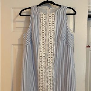 Light blue and white seersucker dress